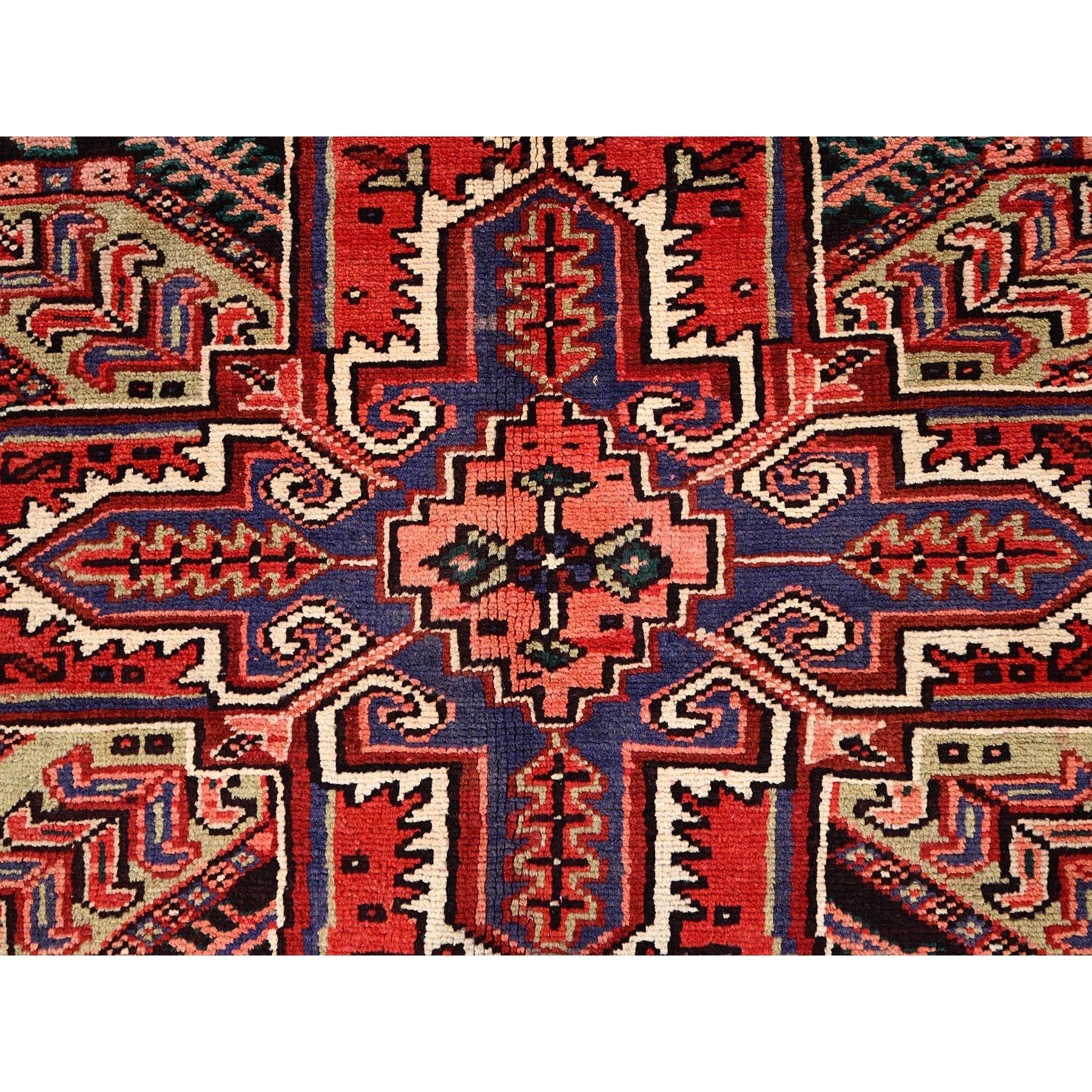 Red Hand Knotted Vintage Persian Heriz Evenly Worn Pure Wool Worn Down Clean Rug For Sale 3