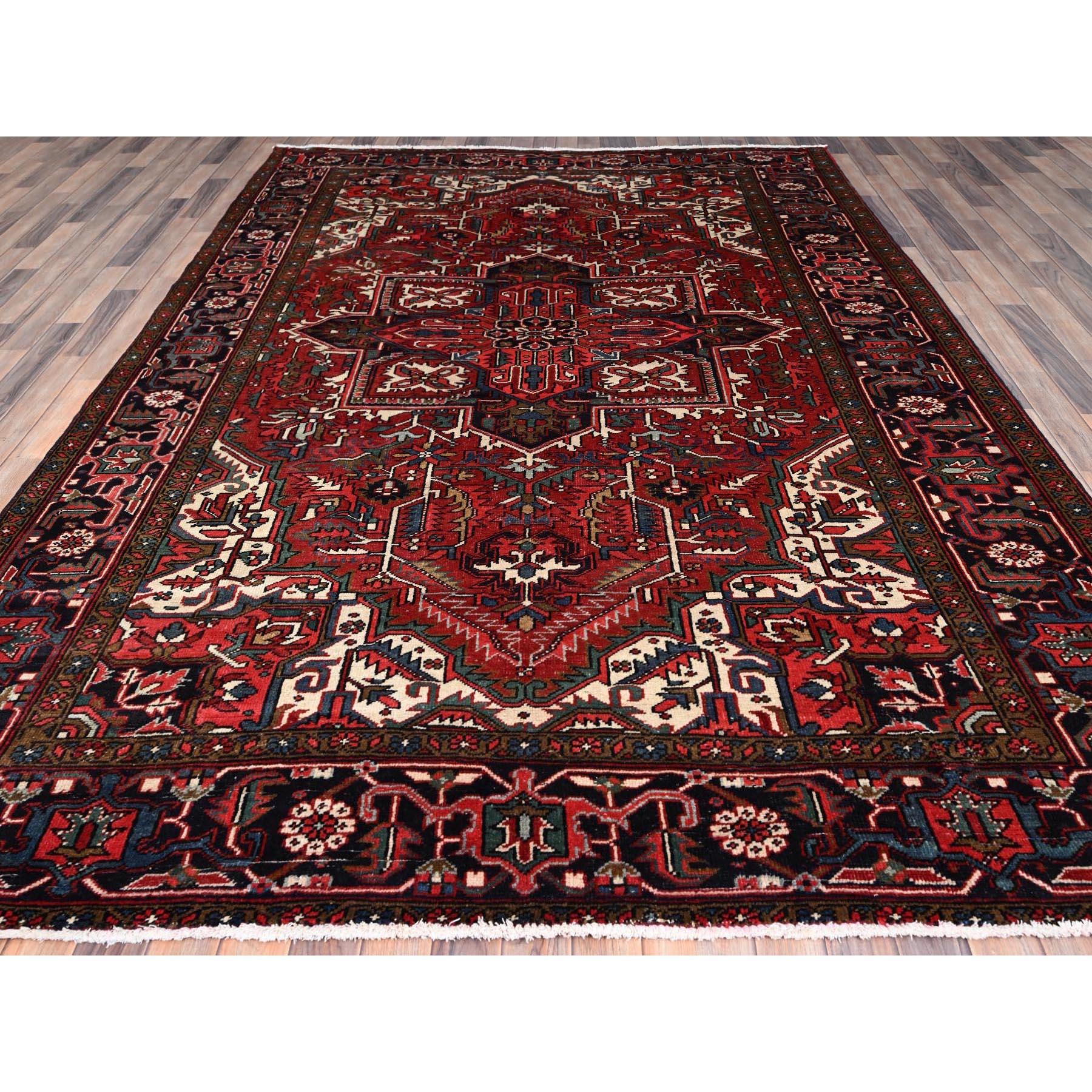 Medieval Red Hand Knotted Vintage Persian Heriz Excellent Condition Soft Wool Abrash Rug For Sale