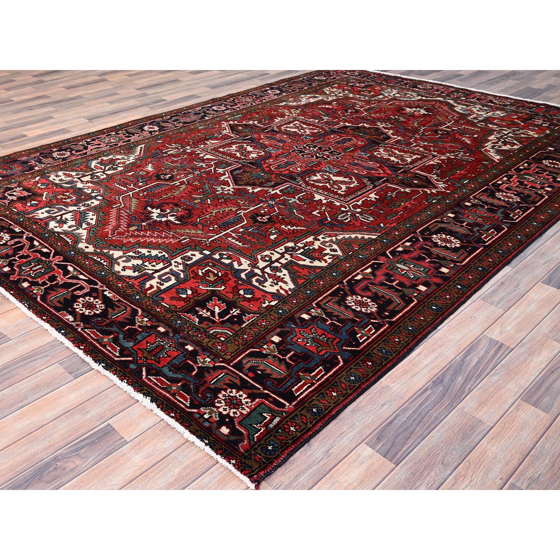 Hand-Knotted Red Hand Knotted Vintage Persian Heriz Excellent Condition Soft Wool Abrash Rug For Sale