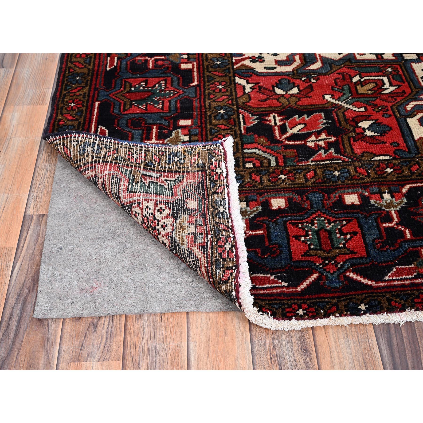 Red Hand Knotted Vintage Persian Heriz Excellent Condition Soft Wool Abrash Rug In Excellent Condition For Sale In Carlstadt, NJ