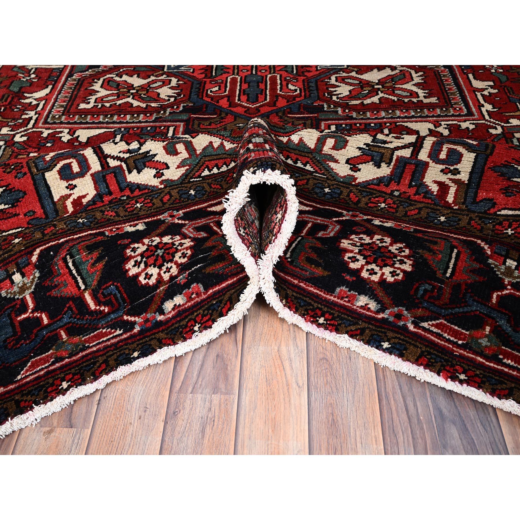 Mid-20th Century Red Hand Knotted Vintage Persian Heriz Excellent Condition Soft Wool Abrash Rug For Sale