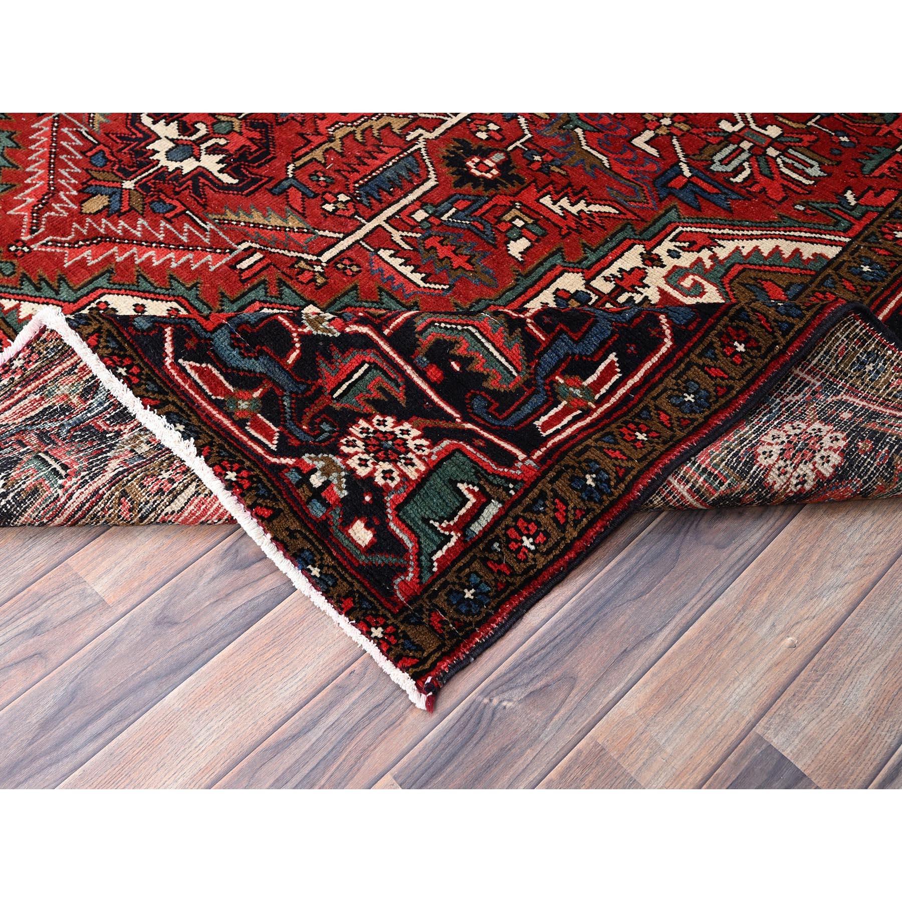 Red Hand Knotted Vintage Persian Heriz Excellent Condition Soft Wool Abrash Rug For Sale 1