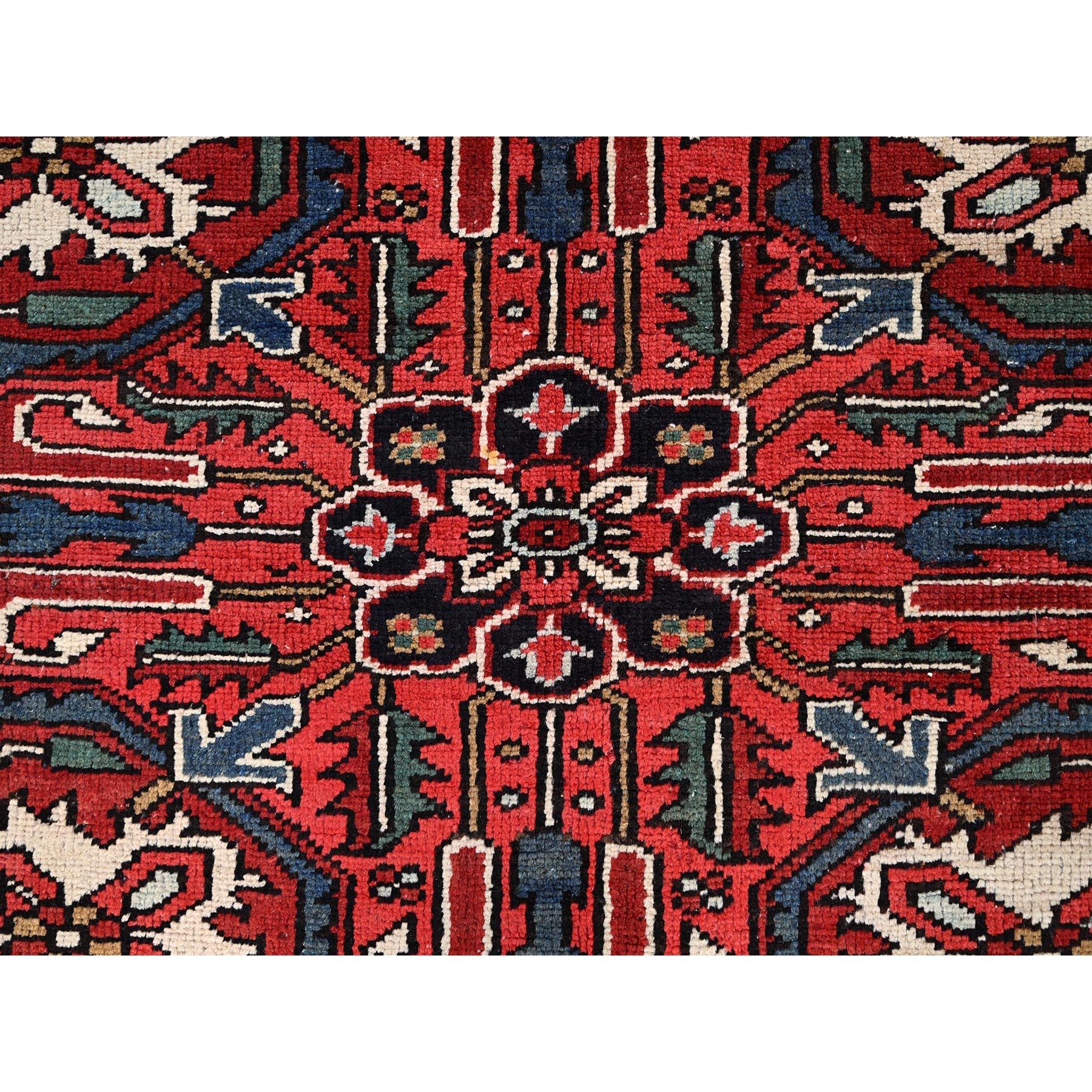 Red Hand Knotted Vintage Persian Heriz Excellent Condition Soft Wool Abrash Rug For Sale 3