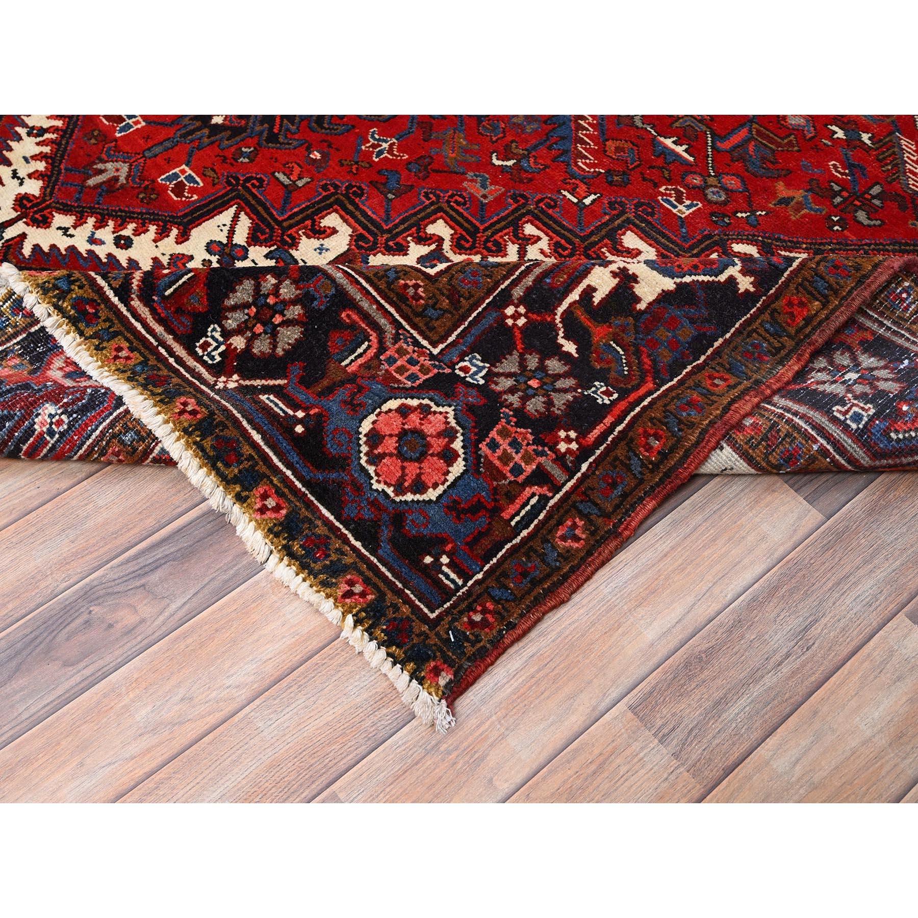 Red Hand Knotted Vintage Persian Heriz Geometric Pattern Rustic Look Wool Rug For Sale 1
