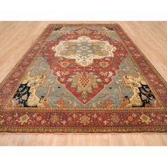 Red Hand Knotted Wool Antiqued Fine Heriz Re-Creation Oriental Rug 12'1" x 18'2"