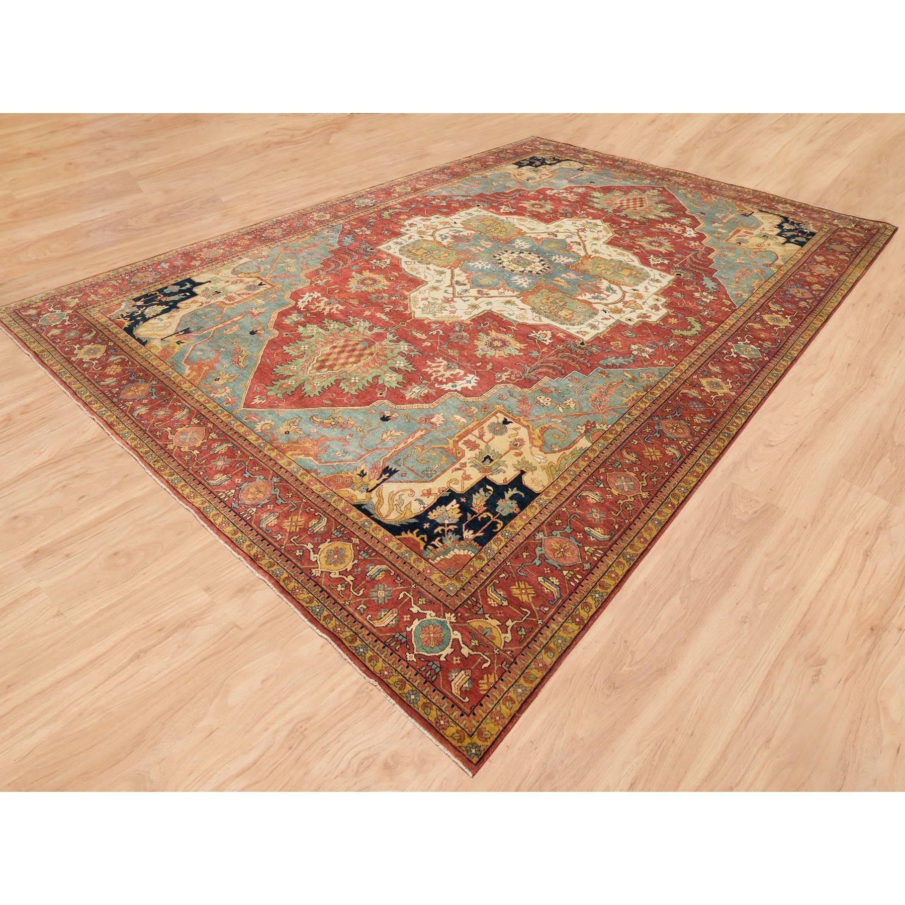 Roter handgeknüpfter, antiker, feiner, antiker, feiner Heriz-Re-Creation- Orientalischer Teppich aus Wolle 12'1
