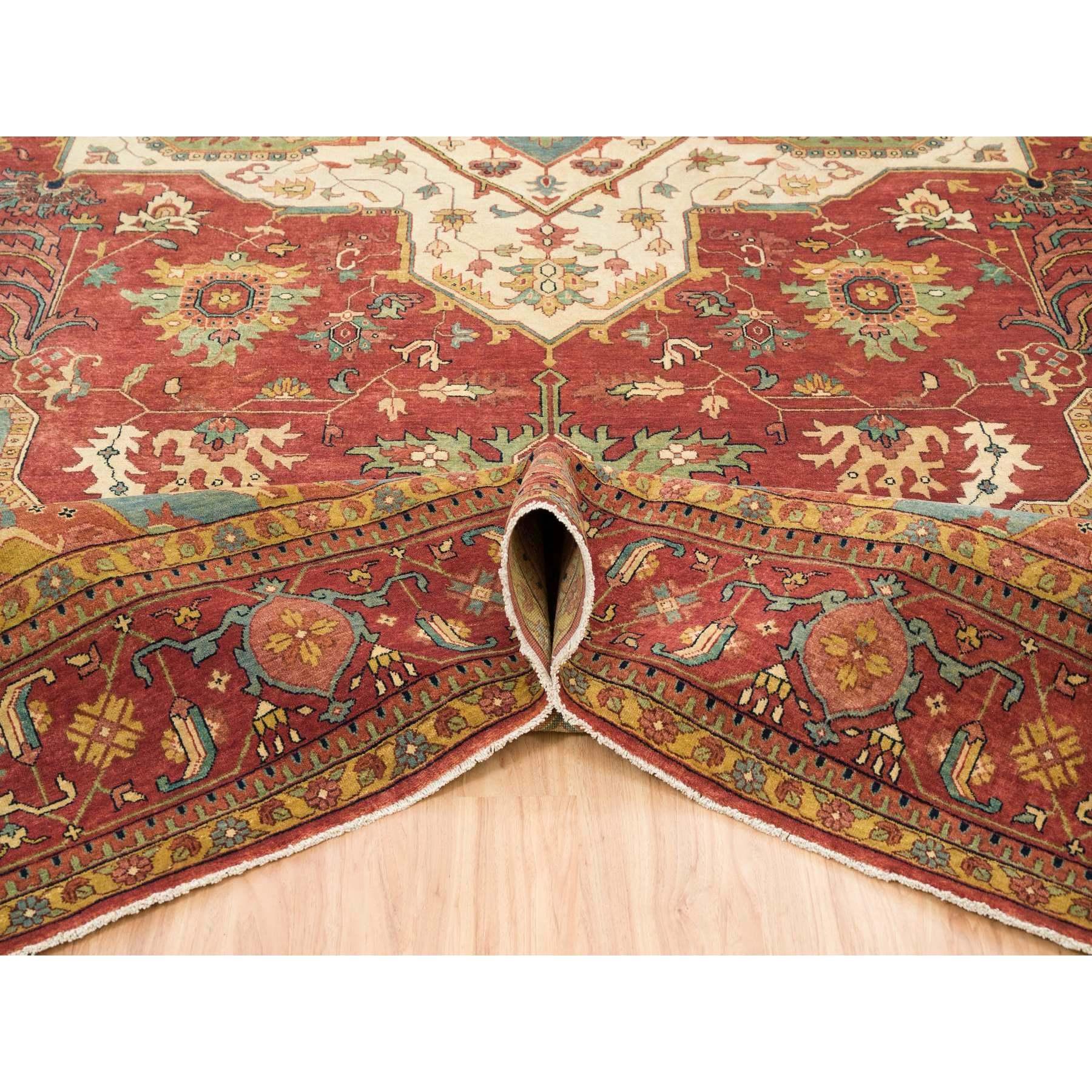 Roter handgeknüpfter, antiker, feiner, antiker, feiner Heriz-Re-Creation- Orientalischer Teppich aus Wolle 12'1