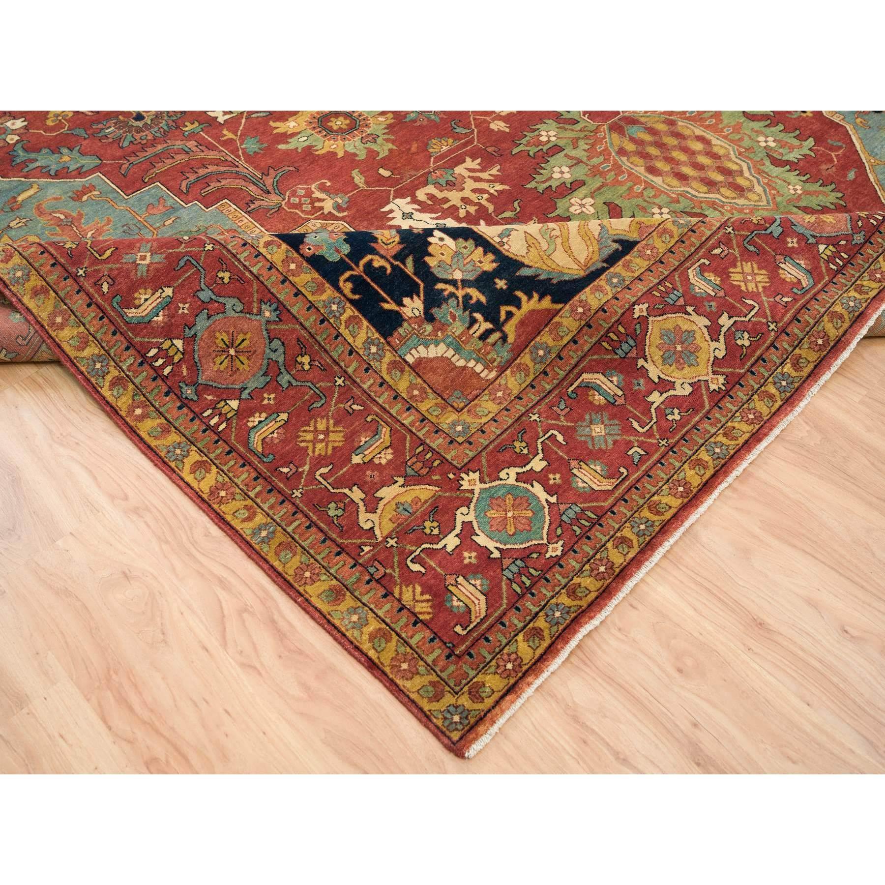 Roter handgeknüpfter, antiker, feiner, antiker, feiner Heriz-Re-Creation- Orientalischer Teppich aus Wolle 12'1