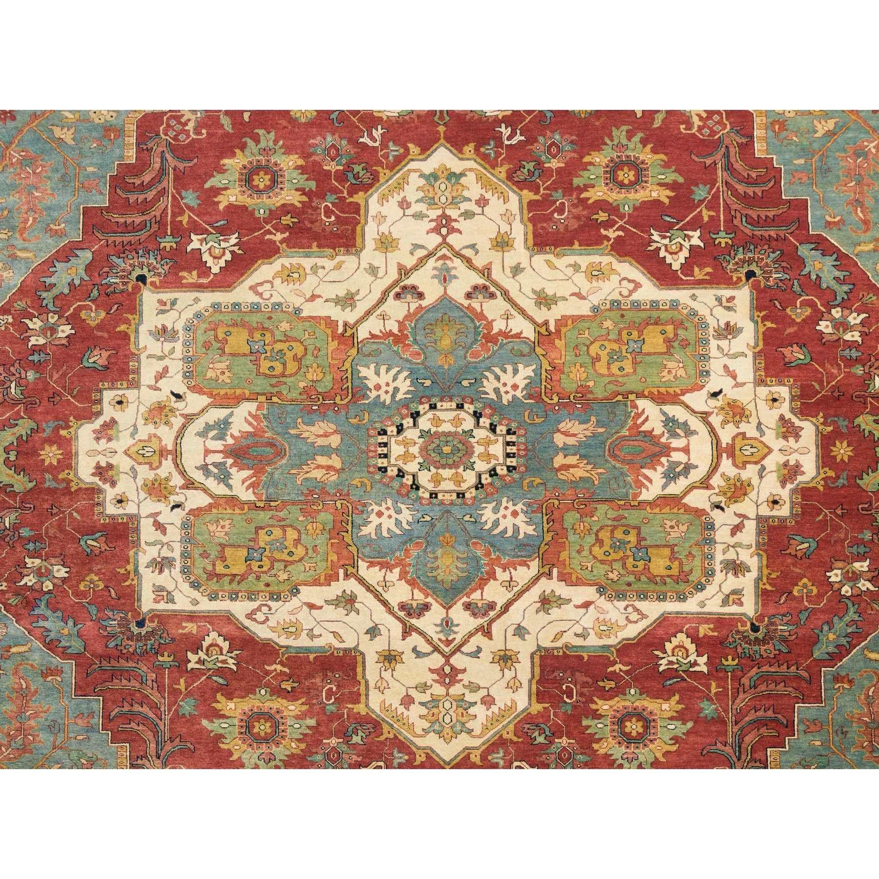 Roter handgeknüpfter, antiker, feiner, antiker, feiner Heriz-Re-Creation- Orientalischer Teppich aus Wolle 12'1