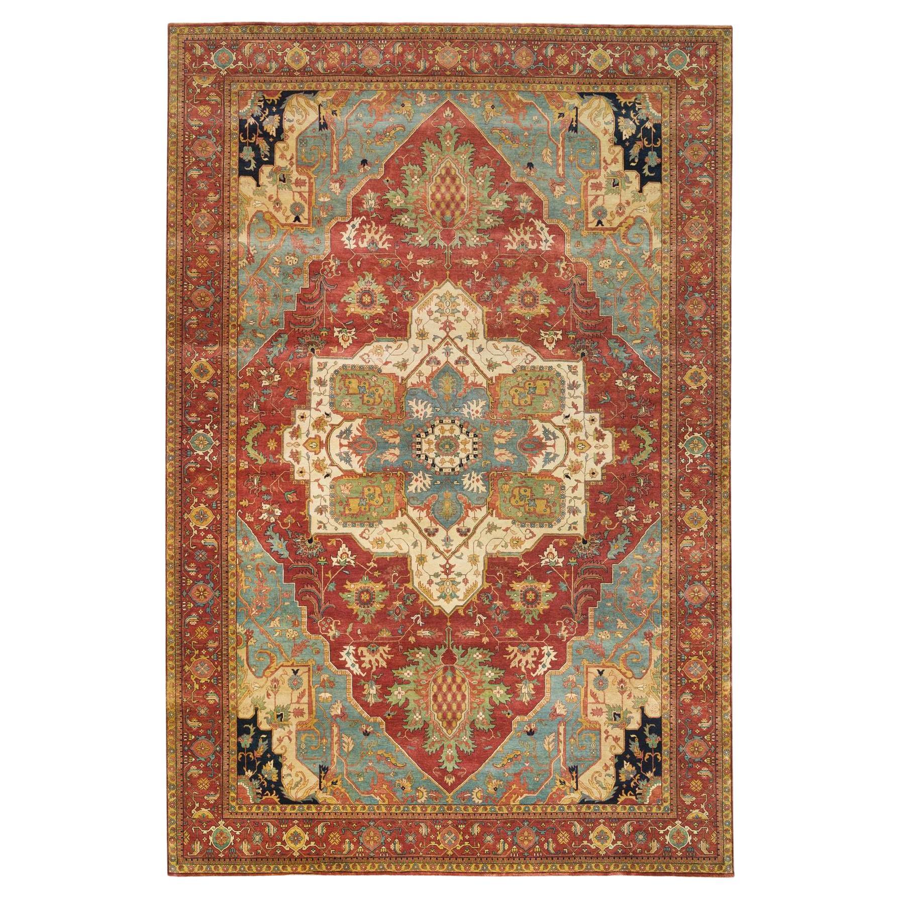 Roter handgeknüpfter, antiker, feiner, antiker, feiner Heriz-Re-Creation- Orientalischer Teppich aus Wolle 12'1" x 18'2"
