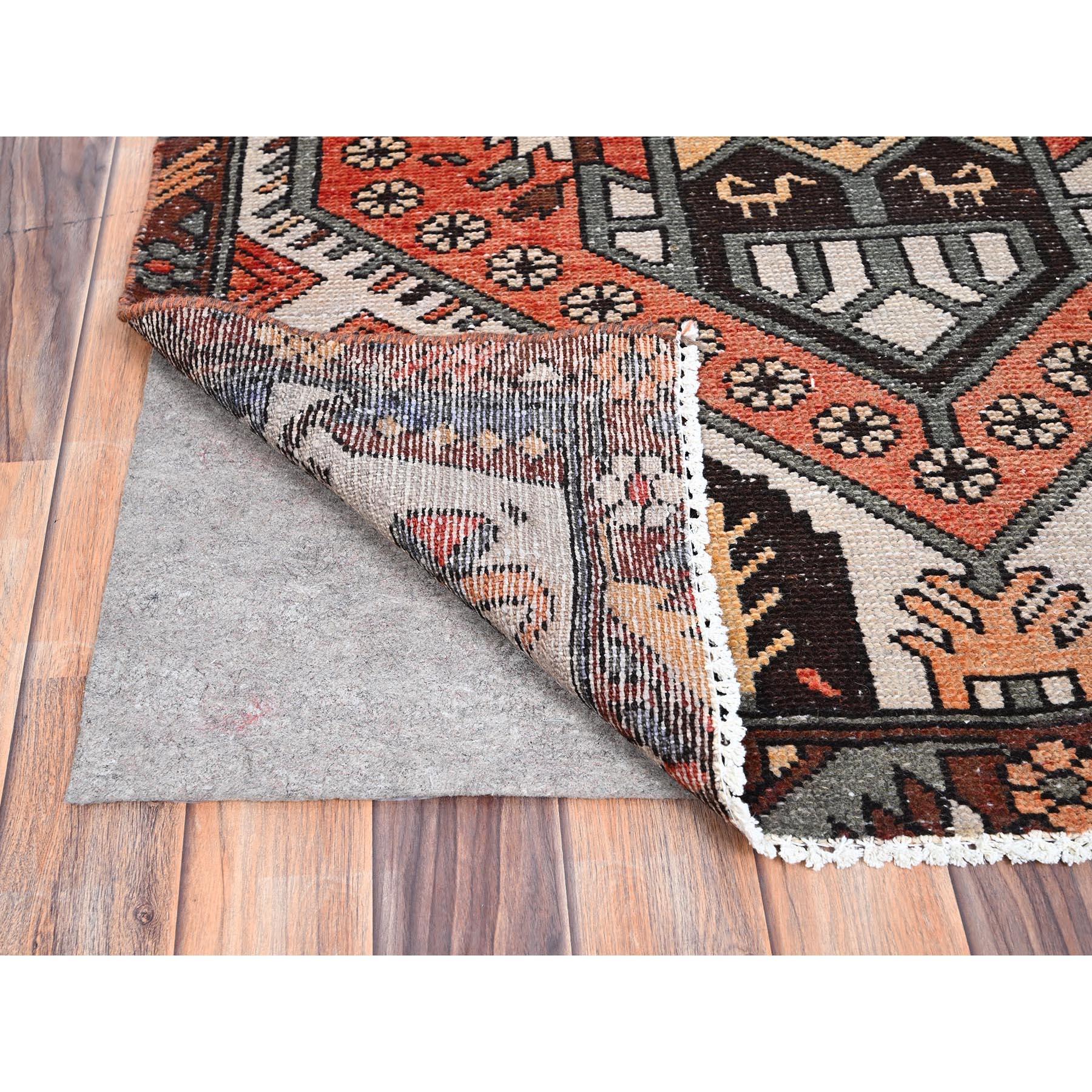 Hand-Knotted Red Hand Knotted Wool Clean Old Persian Bakhtiari Sheared Low Wide Runner Rug