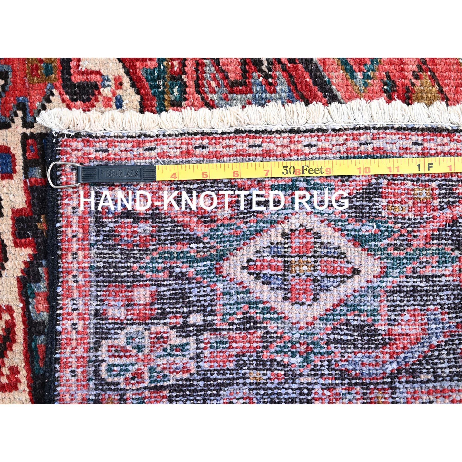 Tapis persan Heriz Abrash vintage, noué à la main, rouge, ton bijou en vente 4