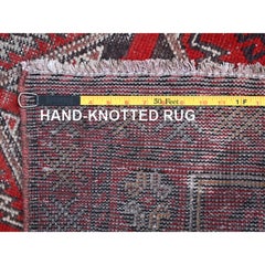 Red Hand Knotted Wool Old Persian Baluch Abrash Evenly Worn Distressed Clean Rug