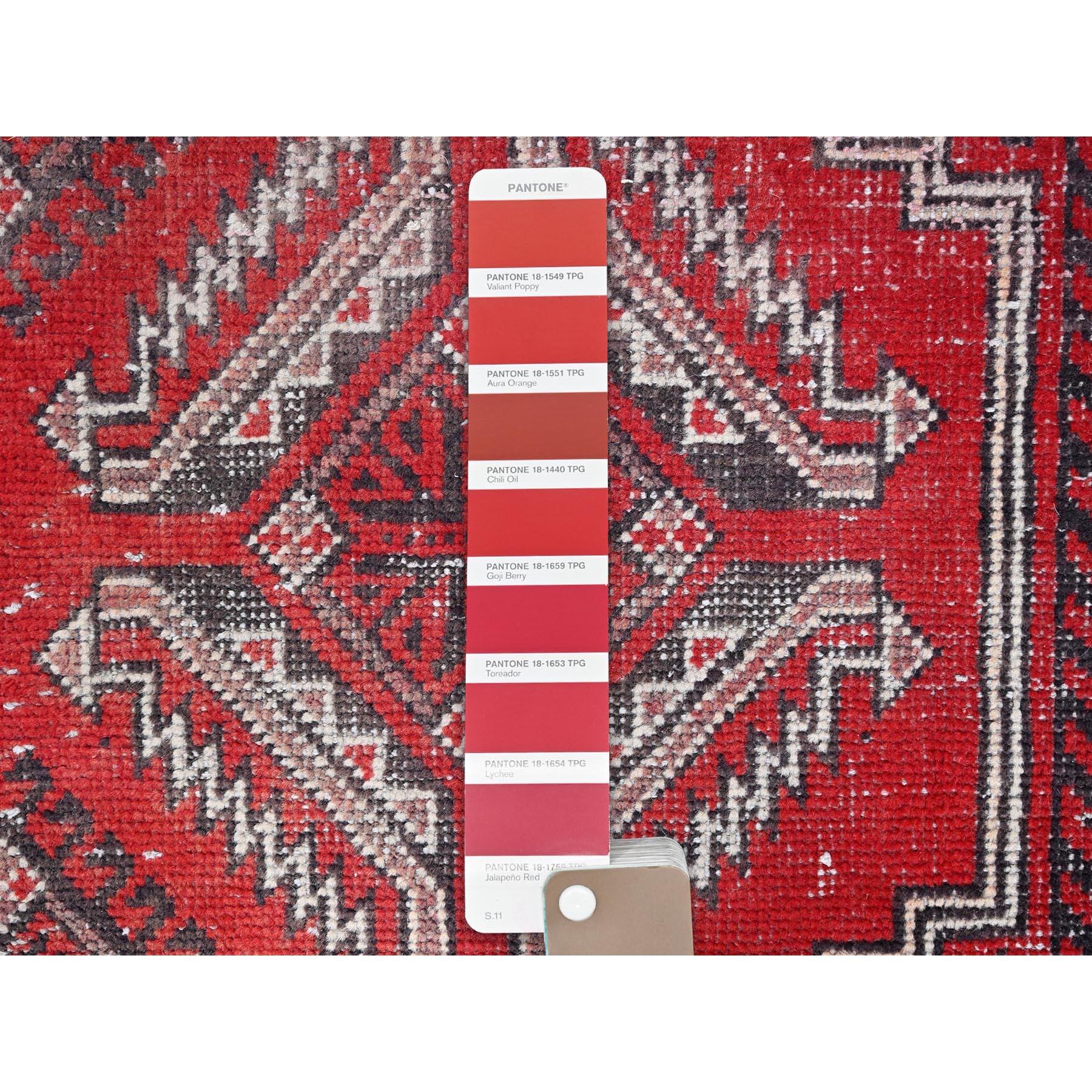 Red Hand Knotted Wool Old Persian Baluch Abrash Evenly Worn Distressed Clean Rug In Good Condition For Sale In Carlstadt, NJ