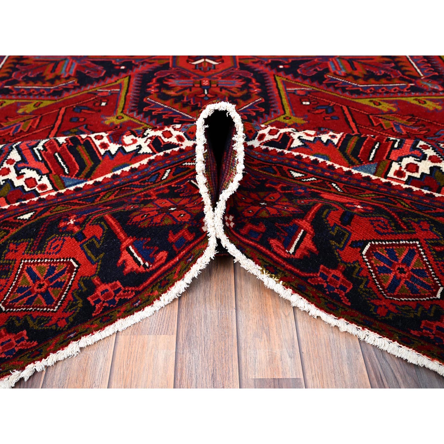 Mid-20th Century Red Hand Knotted Wool Vintage Distressed Look Persian Heriz Tribal Ambience Rug For Sale