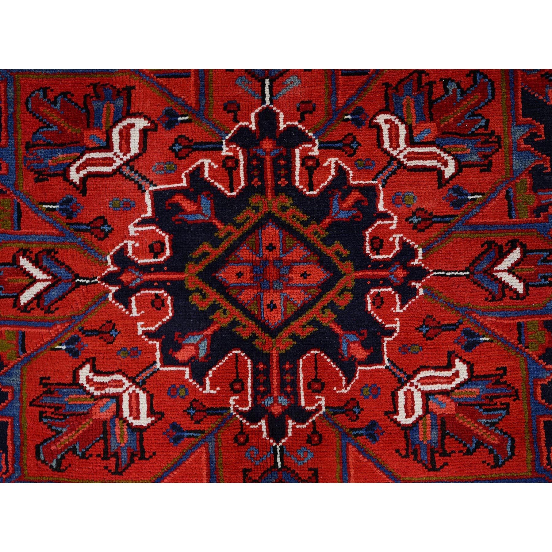 Red Hand Knotted Wool Vintage Distressed Look Persian Heriz Tribal Ambience Rug For Sale 3