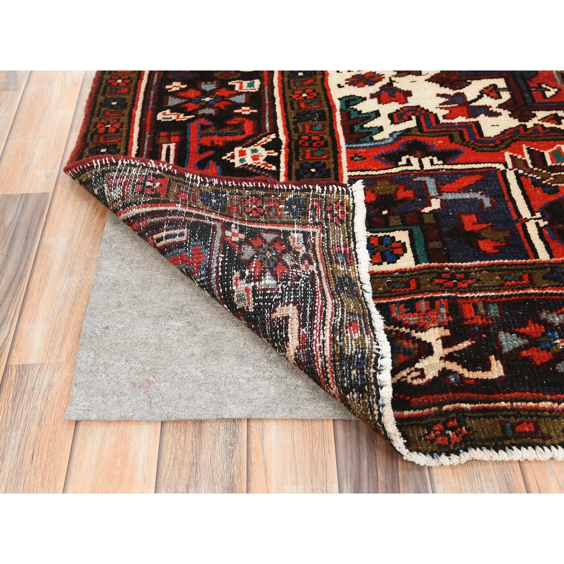Red Hand Knotted Worn Wool Vintage Persian Heriz Good Condition Cleaned Rug In Good Condition For Sale In Carlstadt, NJ