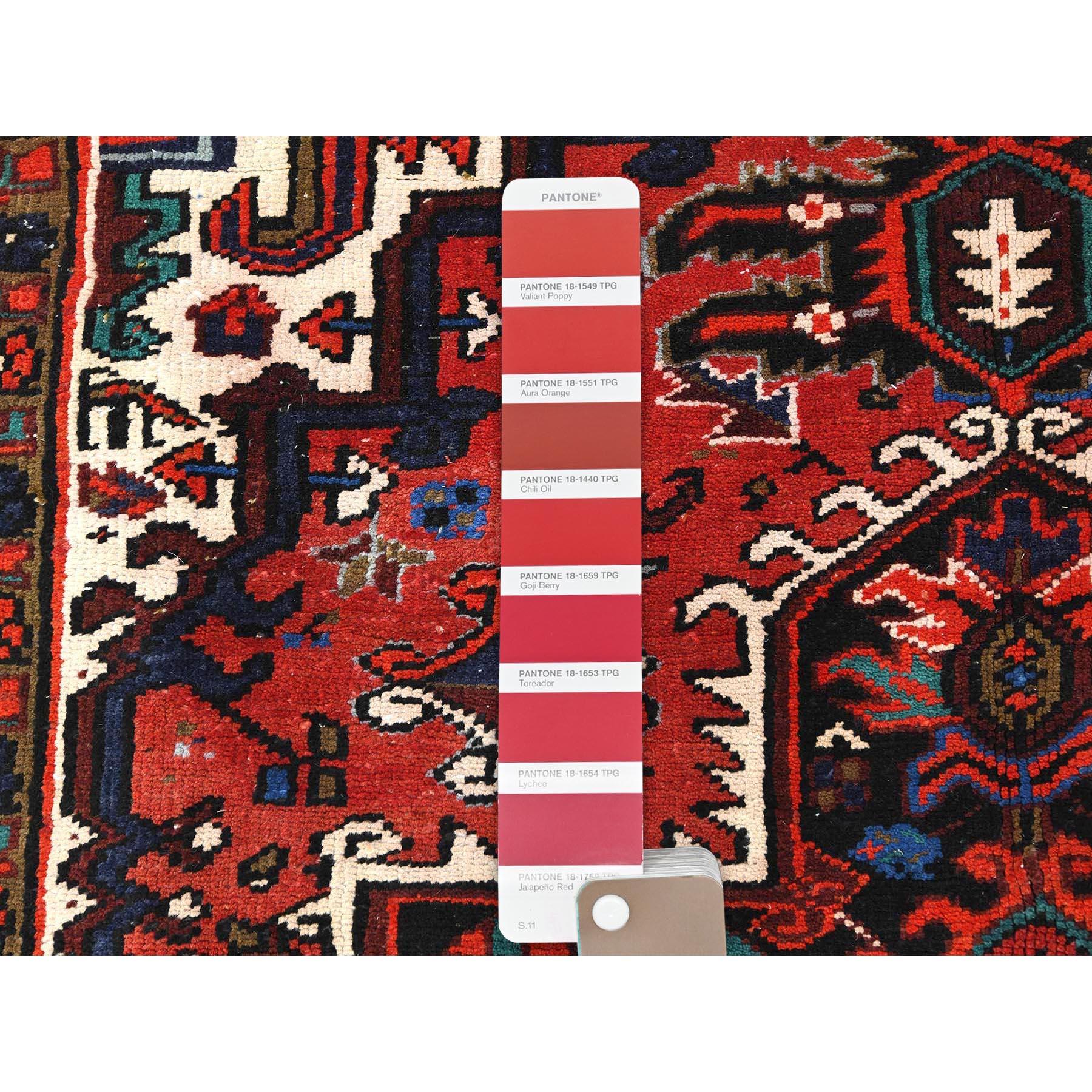 Red Hand Knotted Worn Wool Vintage Persian Heriz Good Condition Cleaned Rug For Sale 2