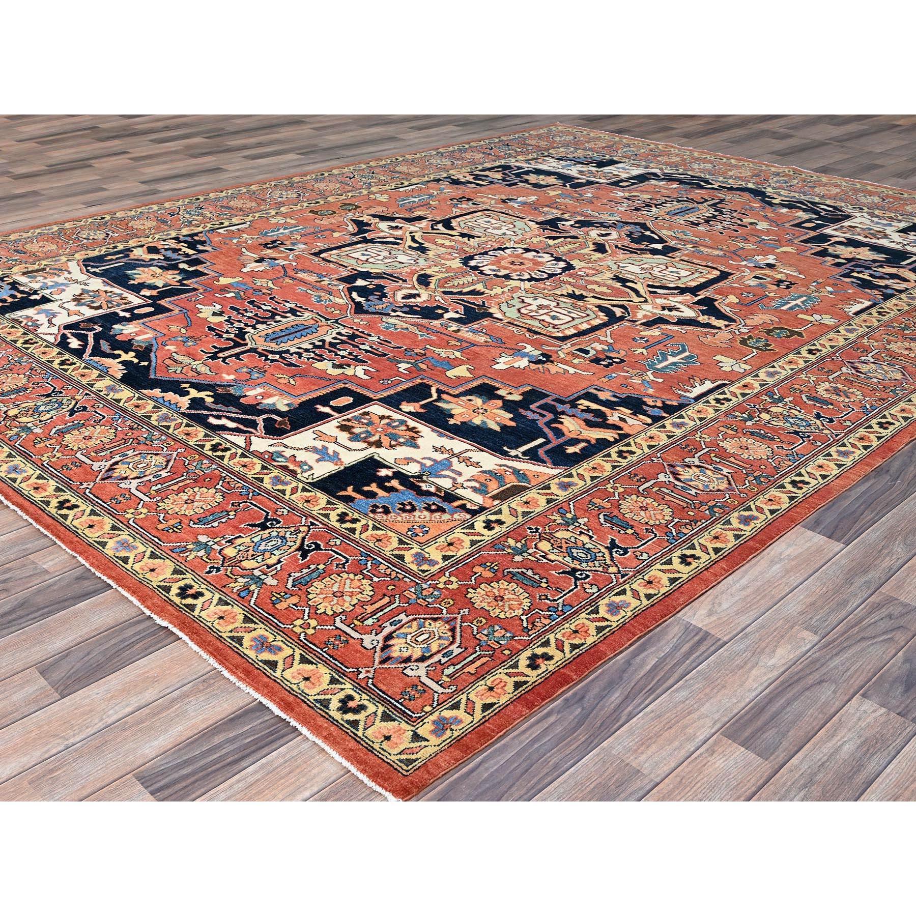 Heriz Serapi Red Hand Kontted All Wool Afghan Serapi Heriz Design Oriental Rug 9'1