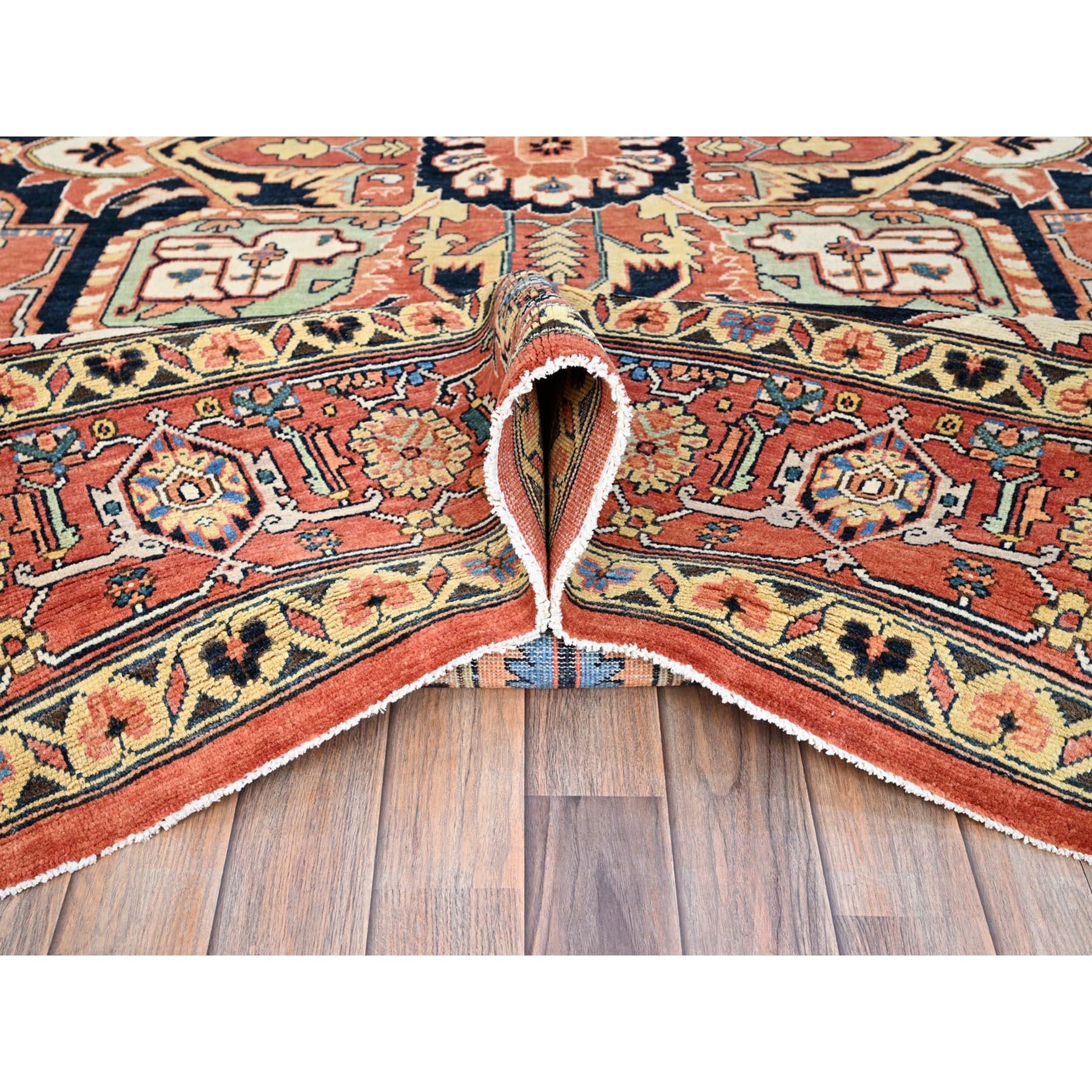 Red Hand Kontted All Wool Afghan Serapi Heriz Design Oriental Rug 9'1