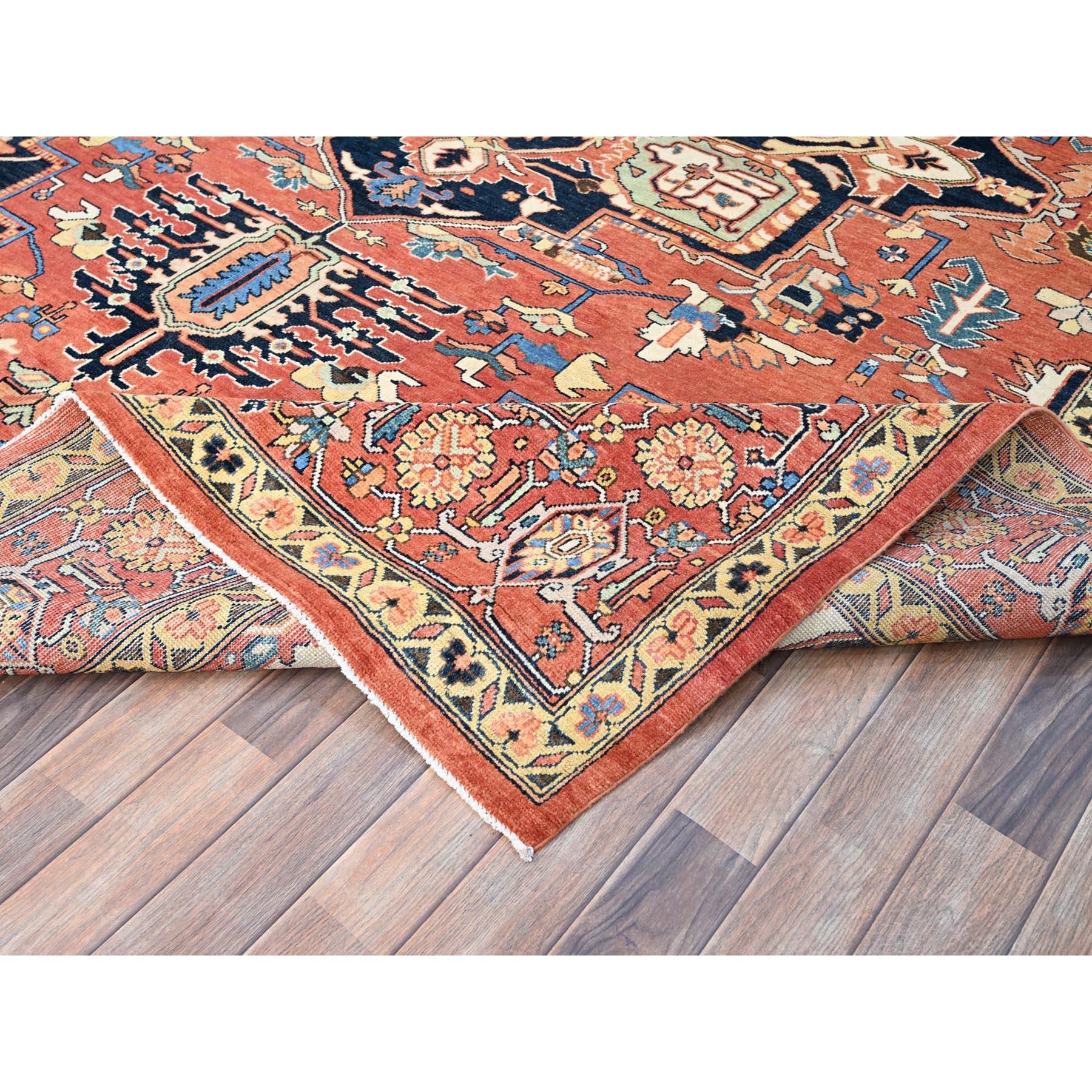 Contemporary Red Hand Kontted All Wool Afghan Serapi Heriz Design Oriental Rug 9'1