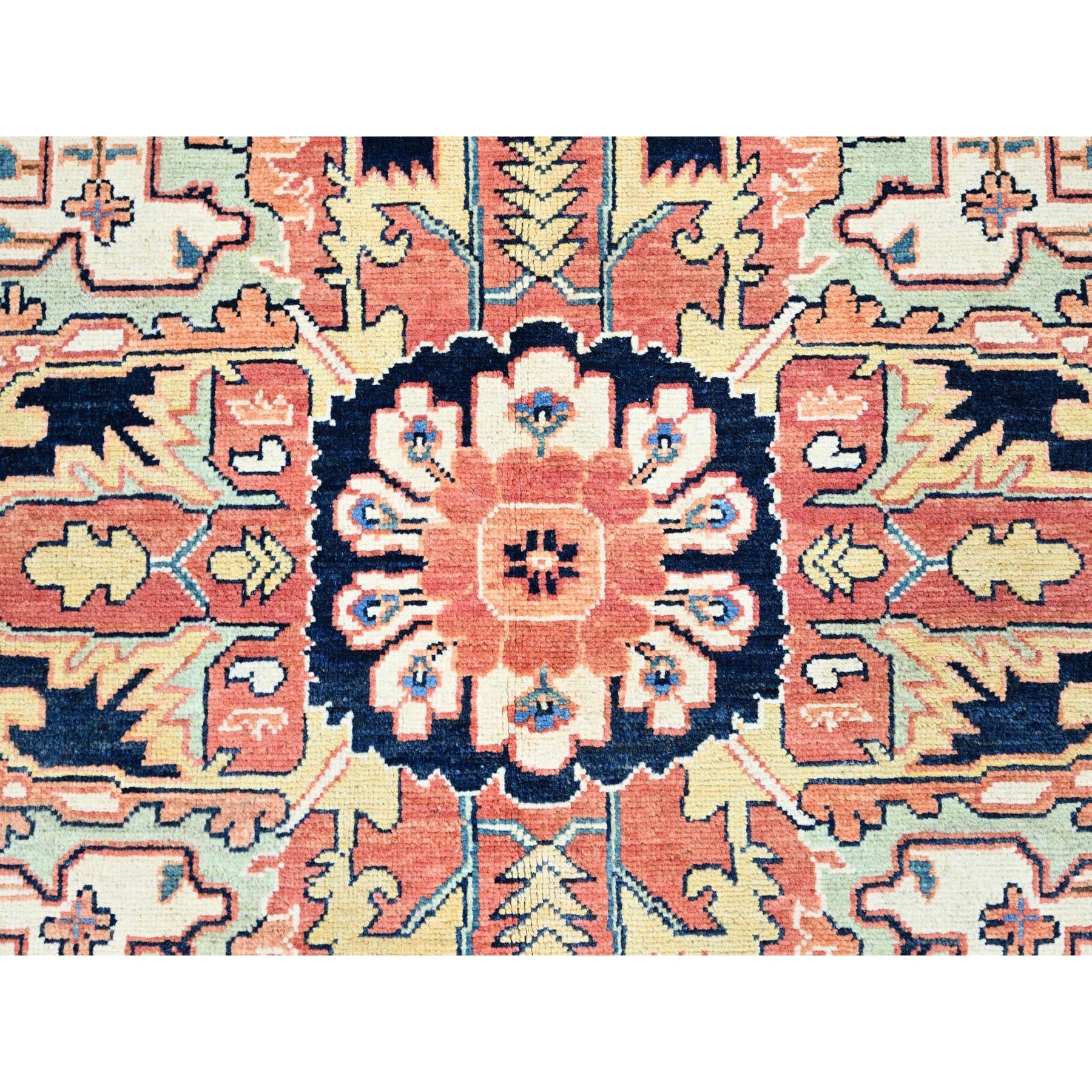 Red Hand Kontted All Wool Afghan Serapi Heriz Design Oriental Rug 9'1