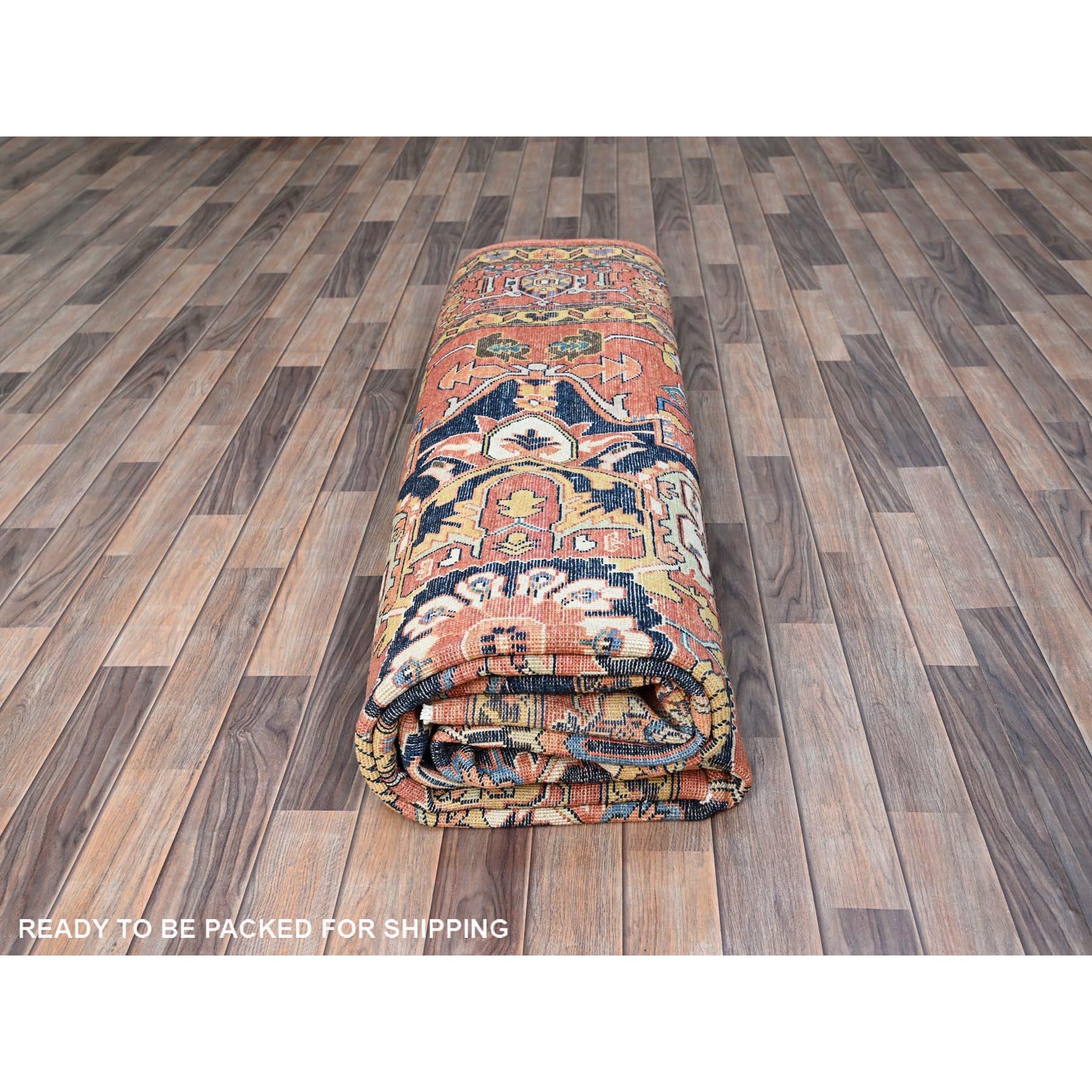 Red Hand Kontted All Wool Afghan Serapi Heriz Design Oriental Rug 9'1