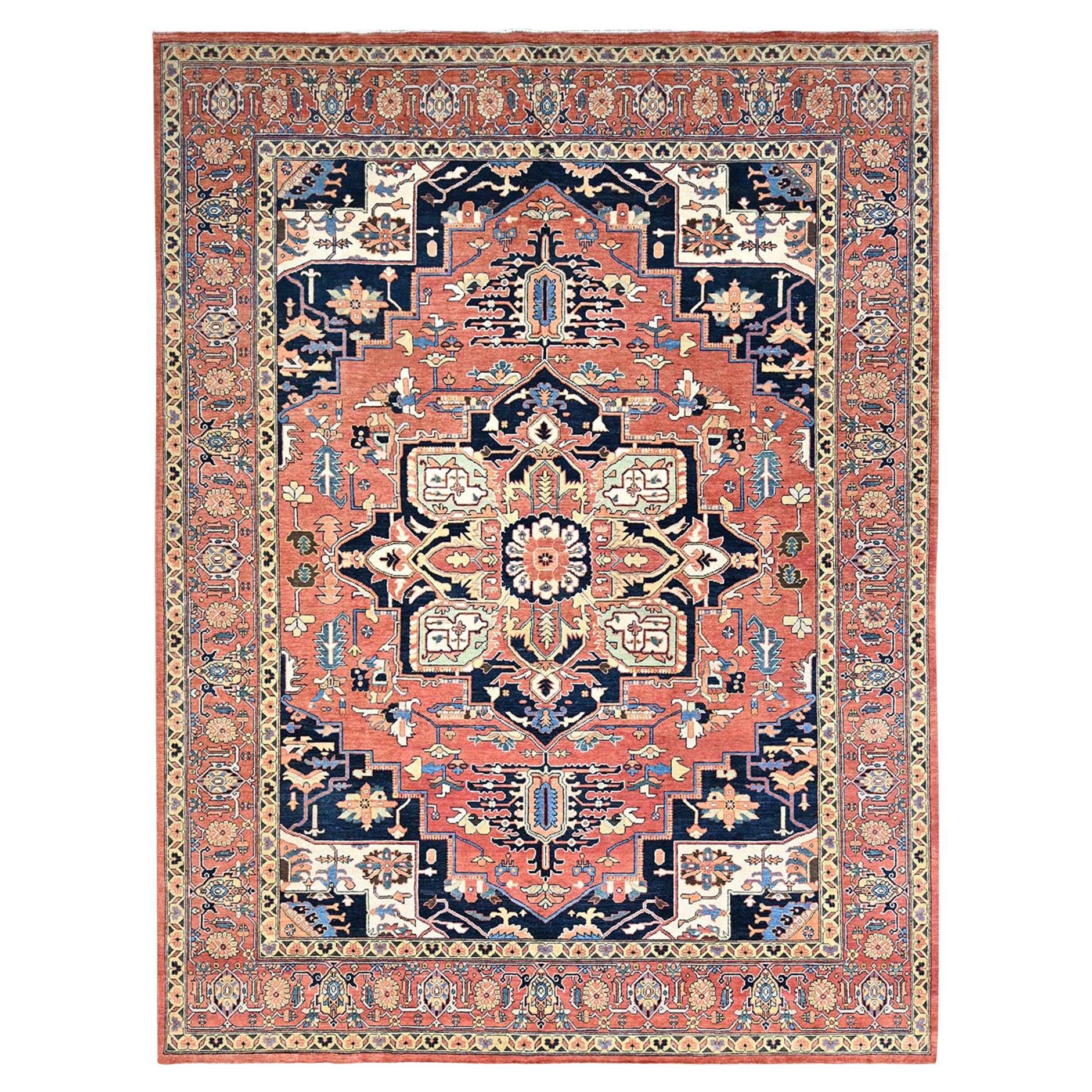 Red Hand Kontted All Wool Afghan Serapi Heriz Design Oriental Rug 9'1" x 11'11"