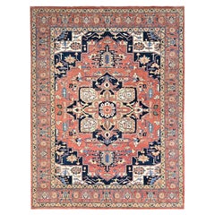 Red Hand Kontted All Wool Afghan Serapi Heriz Design Oriental Rug 9'1" x 11'11"
