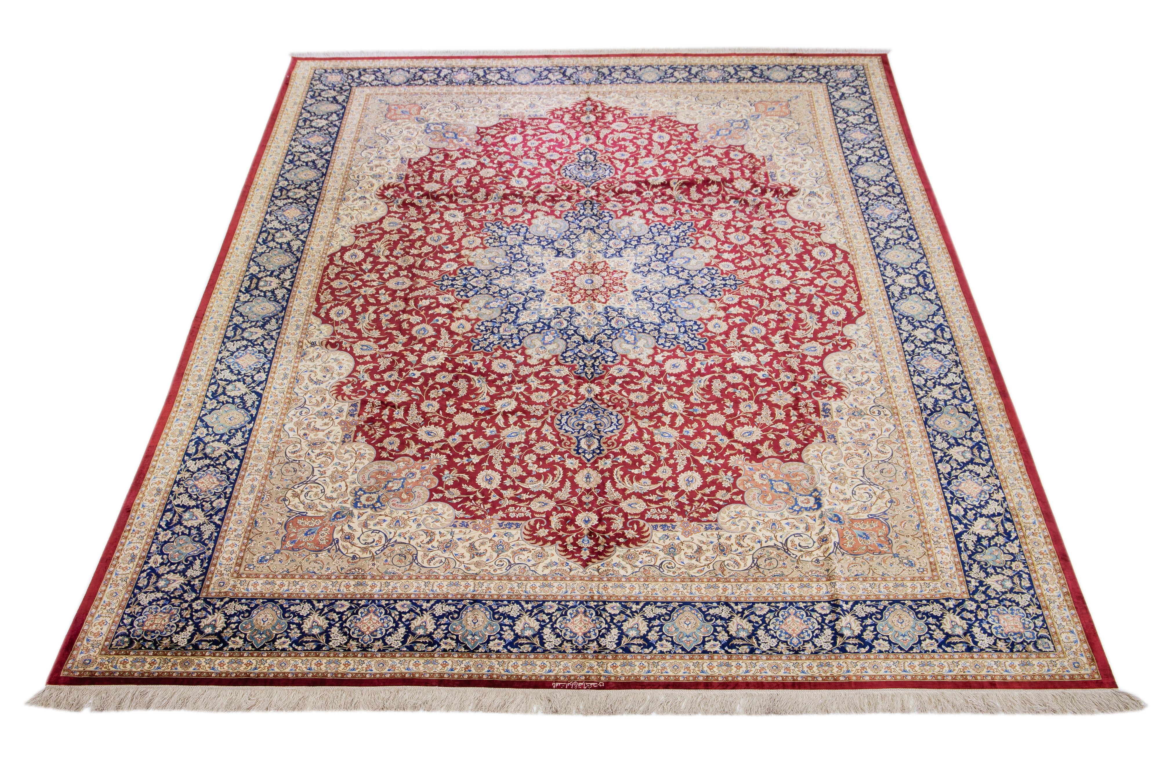 Beautiful Antique Ghoum (Qum) rugs are typically made of fine silk piles woven on a wool or cotton foundation using a Persian-type knot. These exclusive carpets are usually highly detailed due to the fineness of the silken thread resulting in