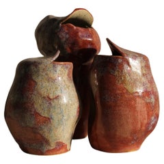 Red Handmade Ceramic Three Lola Paired Vases Italy Contemporary 21st Century