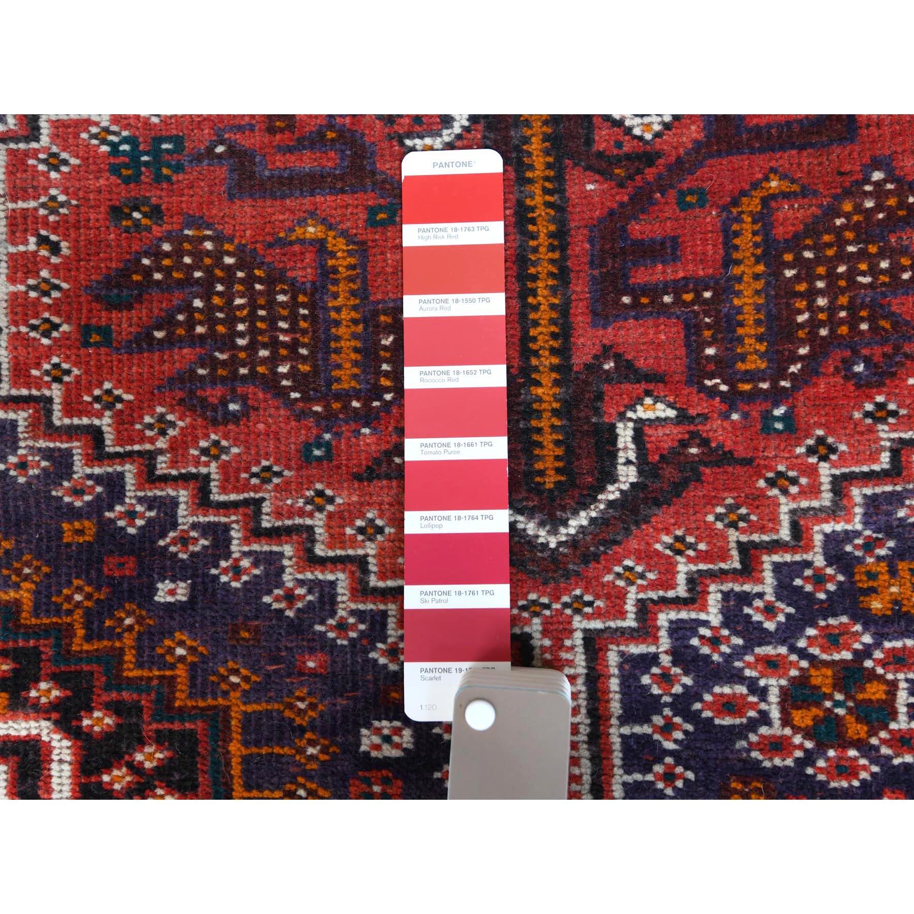 Hand-Knotted Red Handmade Persian Qashqai Vintage Worn Down Bohemian Wool Rug For Sale