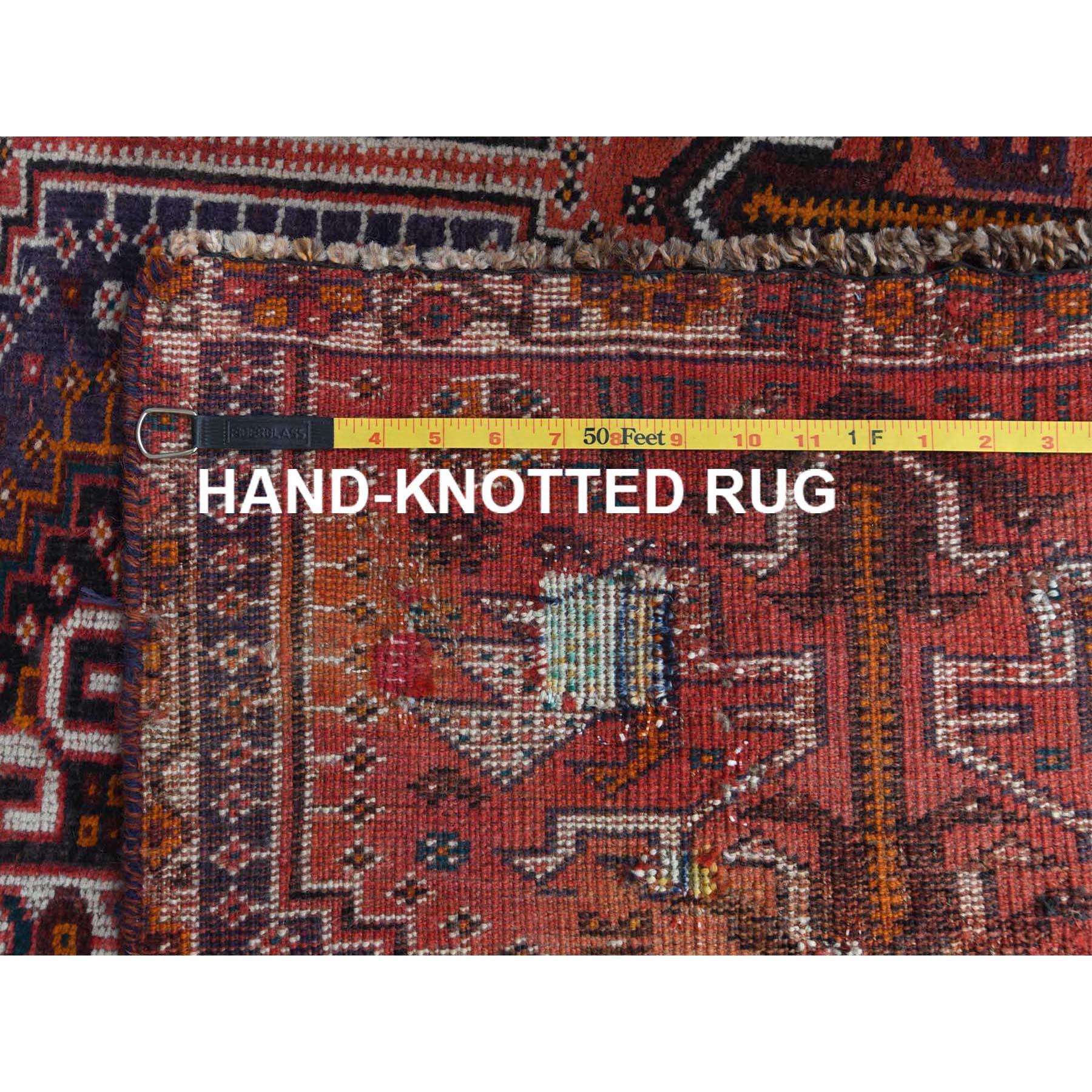 Red Handmade Persian Qashqai Vintage Worn Down Bohemian Wool Rug For Sale 1
