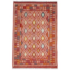 Red Handmade Rug Traditional Kilim Rugs, Oriental Rug Geometric Carpet for Sale