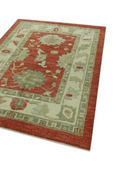Red Handwoven Wool Turkish Oushak Rug 5' x 6'8"