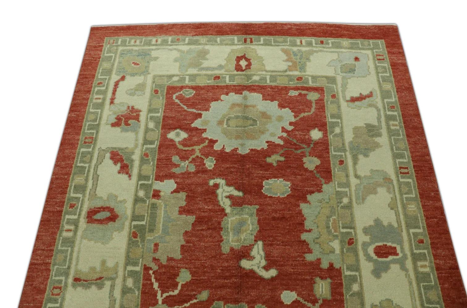 Türkischer Oushak-Teppich aus handgewebter Wolle in Rot, 5' x 6'8