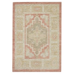 Red Handwoven Wool Turkish Oushak Rug with Medallion Design 2'11" x 4'3"