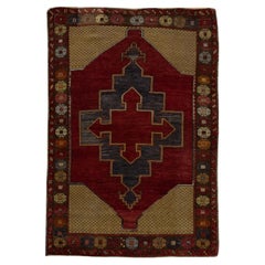 Red Handwoven Wool Vintage Turkish Oushak Rug 3'8" x 5'1"