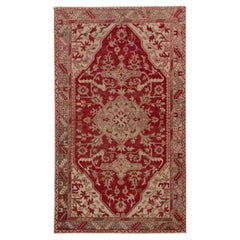 Red Handwoven Wool Vintage Turkish Oushak Rug 4'1" x 6'11"