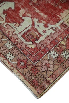Red Handwoven Wool Vintage Turkish Oushak Rug 4'3" x 7'