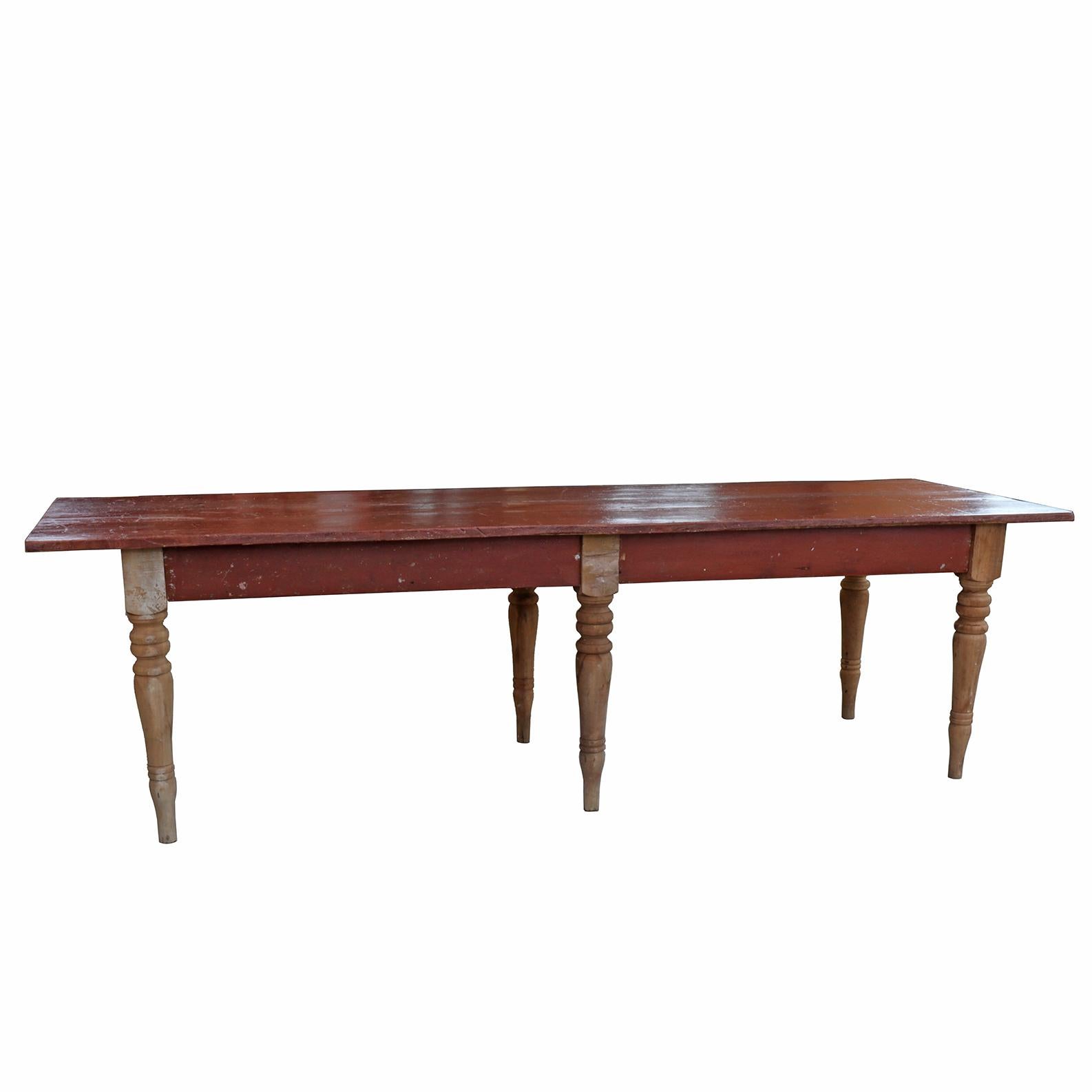Rustic Red Harvest Table For Sale