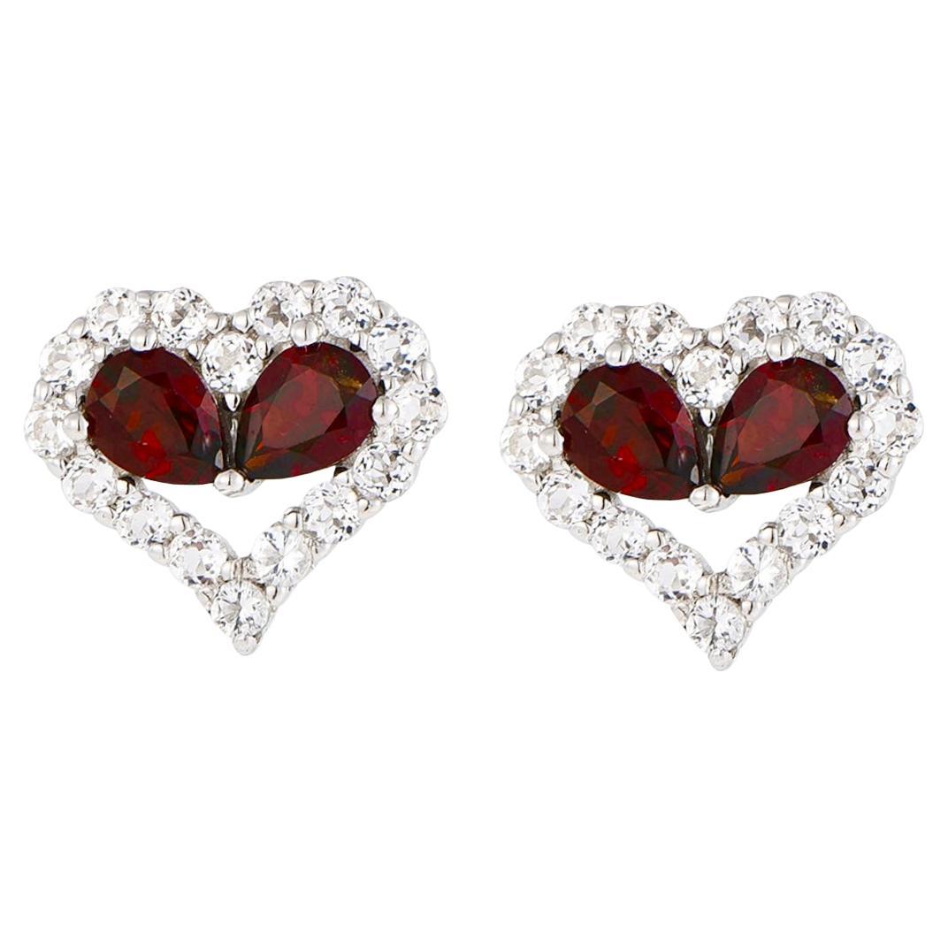Orecchini con cuore rosso - Granato rosso in vendita