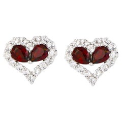 Red Heart Earrings - Red Garnet