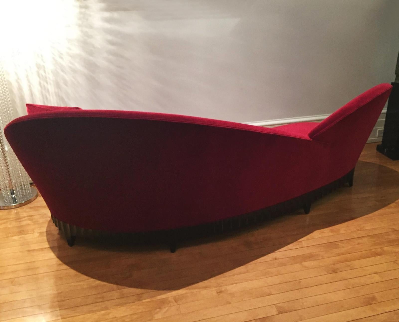 English Red Heart Sofa with Solid Mahogany and Red Velvet Fabric For Sale