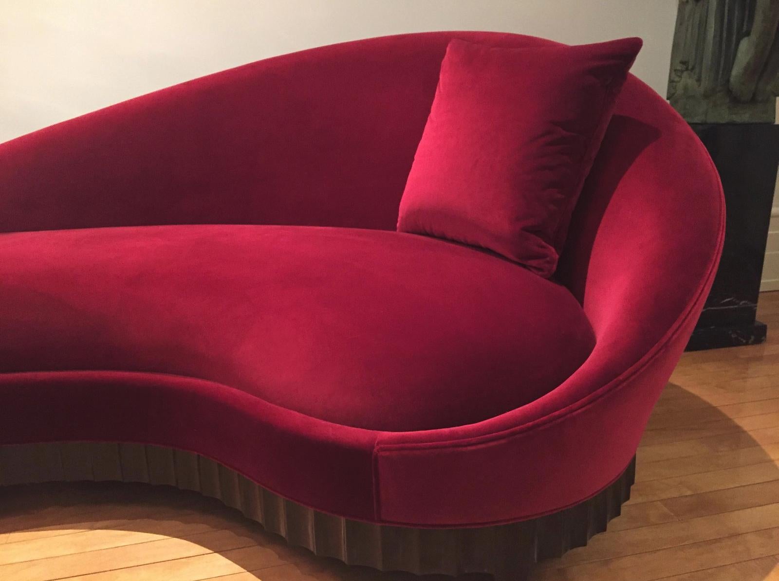 Hand-Crafted Red Heart Sofa with Solid Mahogany and Red Velvet Fabric For Sale