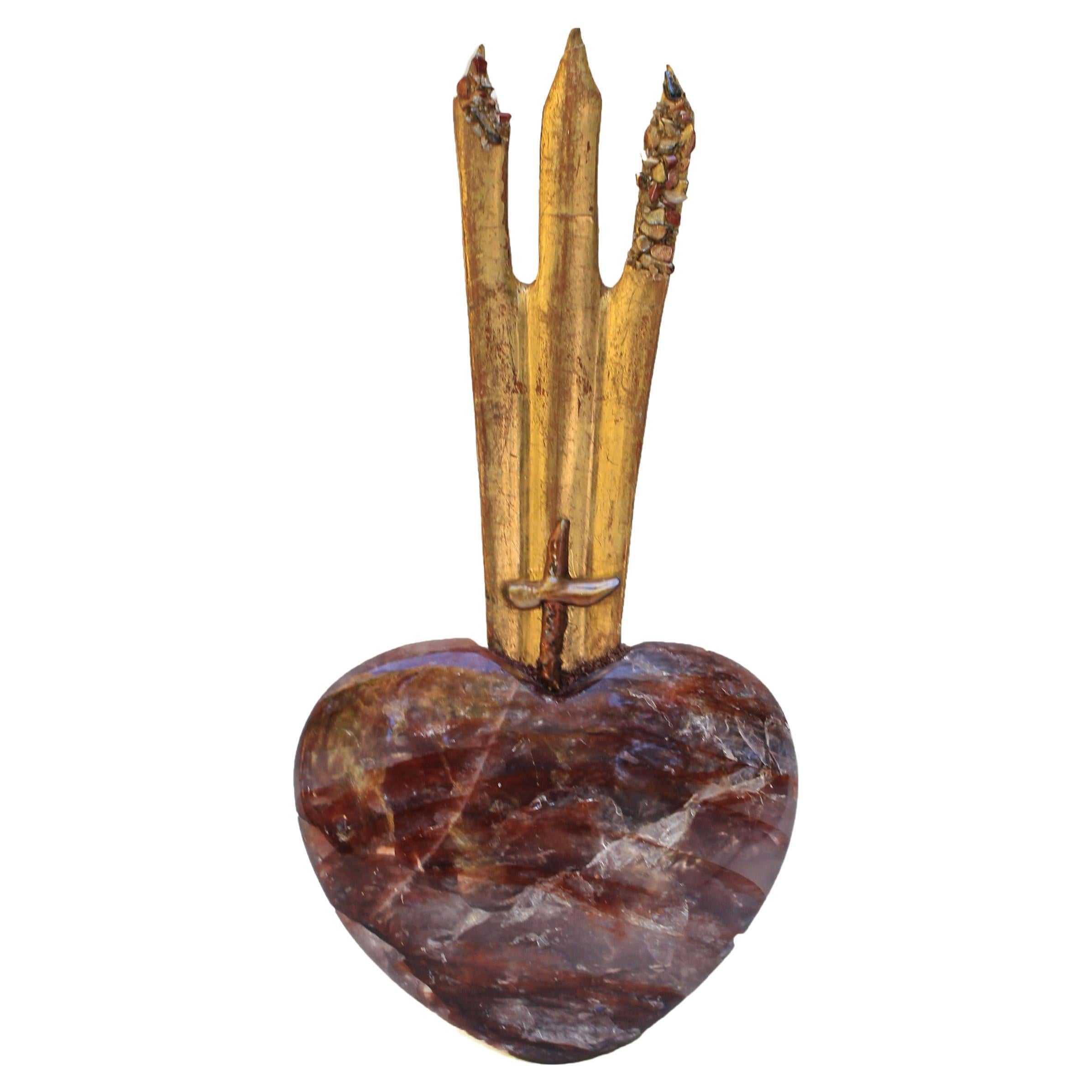 Red Hematoid Heart with an 18th Century Italian Sunray and Baroque Pearl