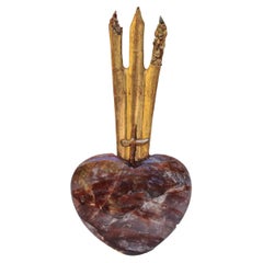 Antique Red Hematoid Heart with an 18th Century Italian Sunray and Baroque Pearl