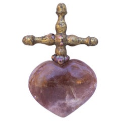 Red Hematoid Quartz Heart with 18th Century Italian Cross on a Baroque Pearls