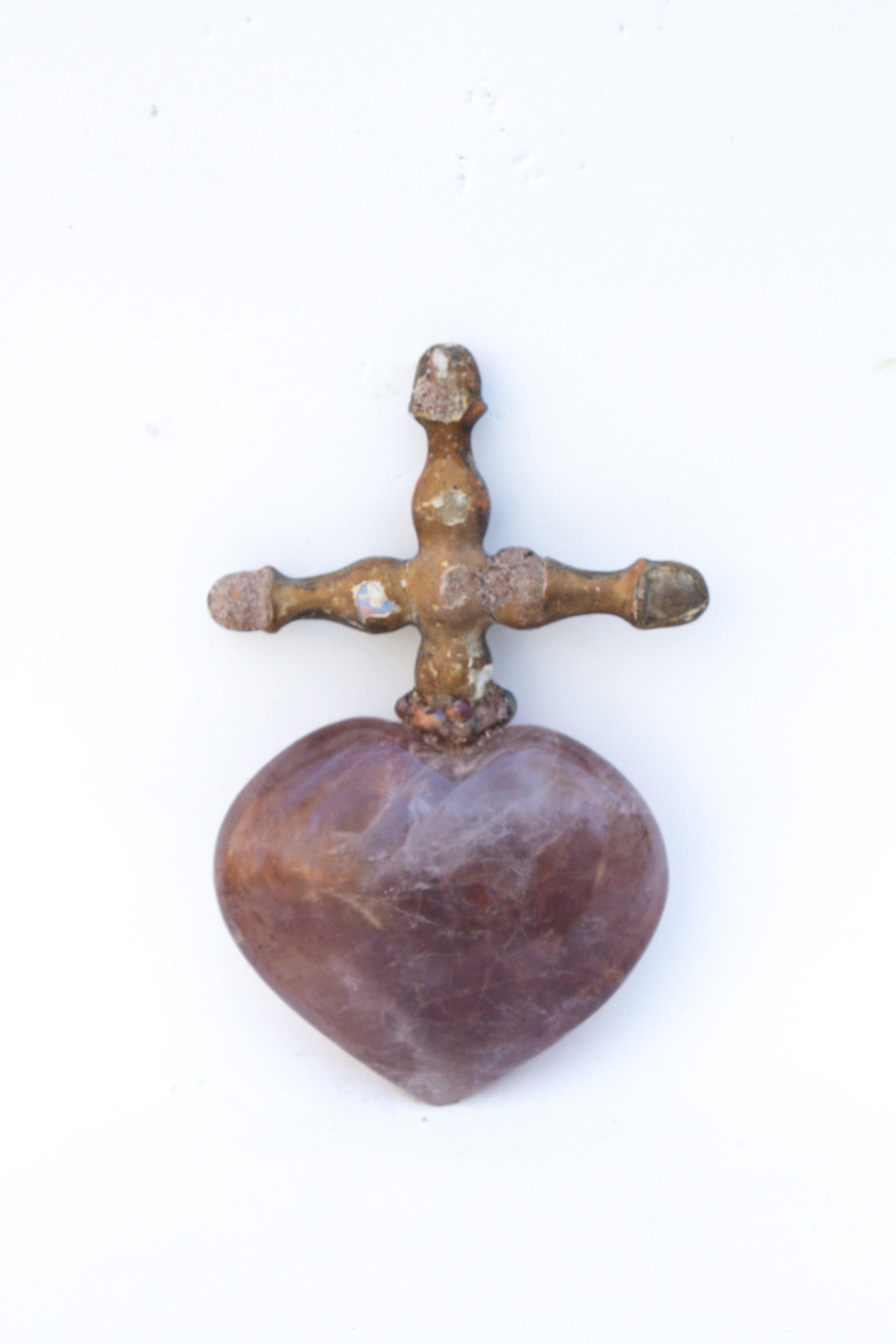 18th Century and Earlier Red Hematoid Quartz Heart with an 18th Century Italian Cross on a Baroque Pearls For Sale