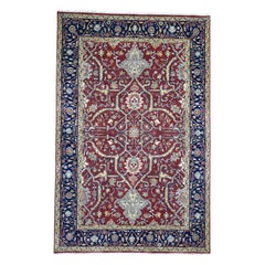 Red Heriz Revival Pure Wool Hand Knotted Oriental Rug